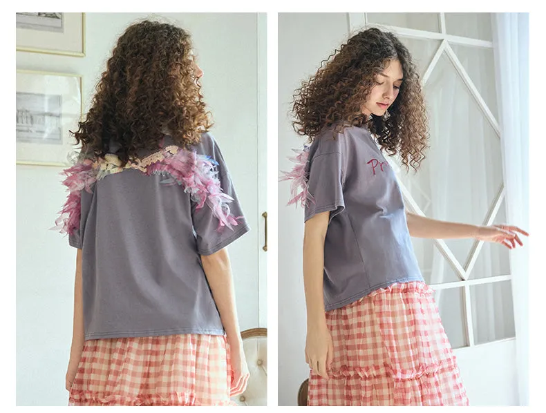 JAM PRINCESS LOGO WINGS BEADED EMBROIDERY T SHIRT IN MULTI COLOR