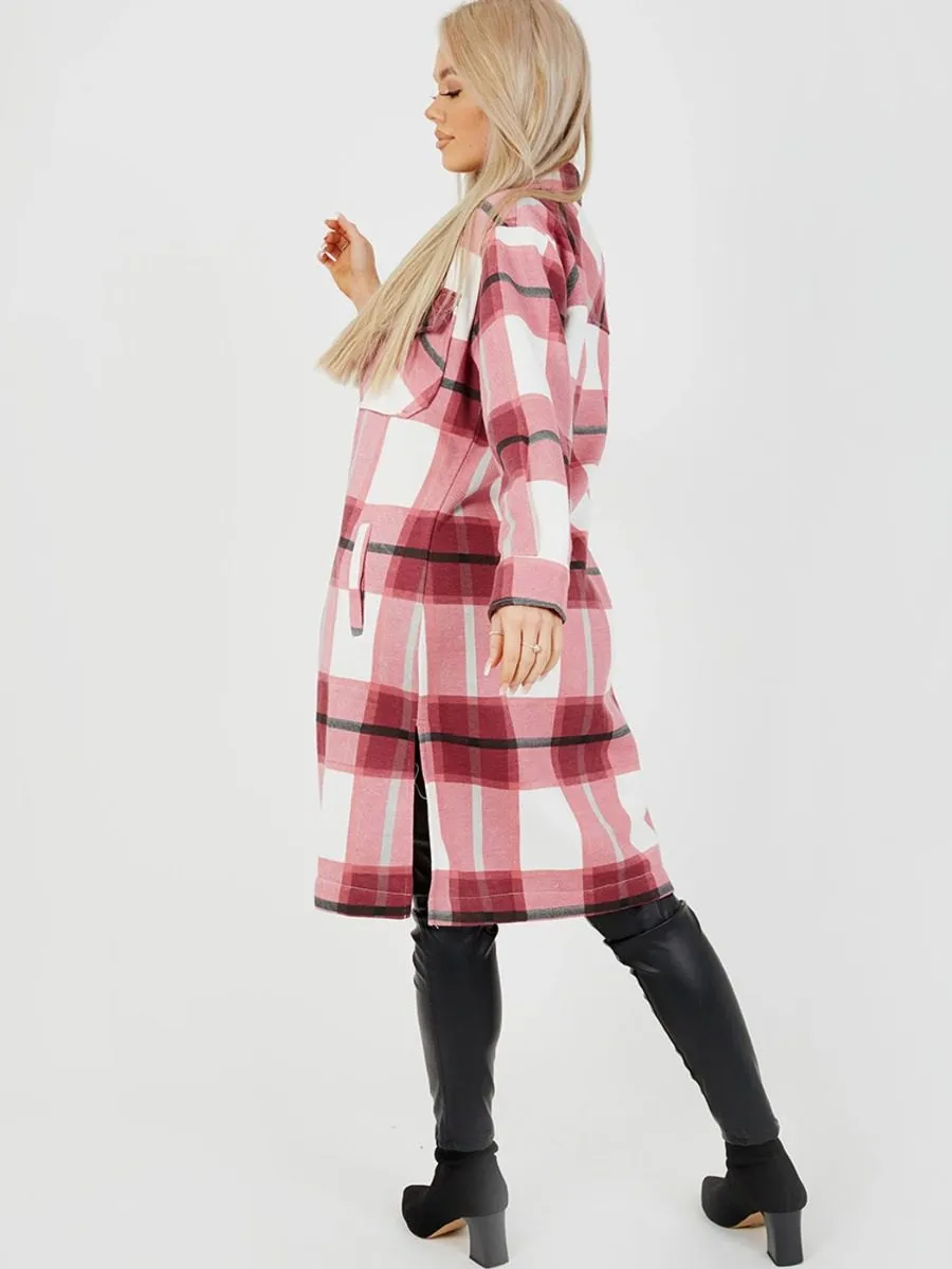 Jemma Longline Thick Colour Block Shacket In Wine