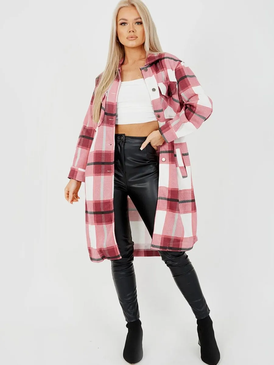 Jemma Longline Thick Colour Block Shacket In Wine