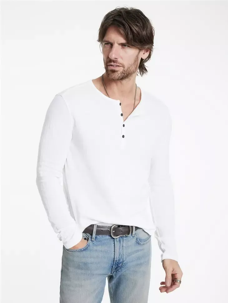 John Varvatos WALDEN LS Henley - White