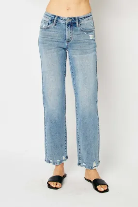 Judy Blue Mid Rise Medium Wash Destroyed Straight