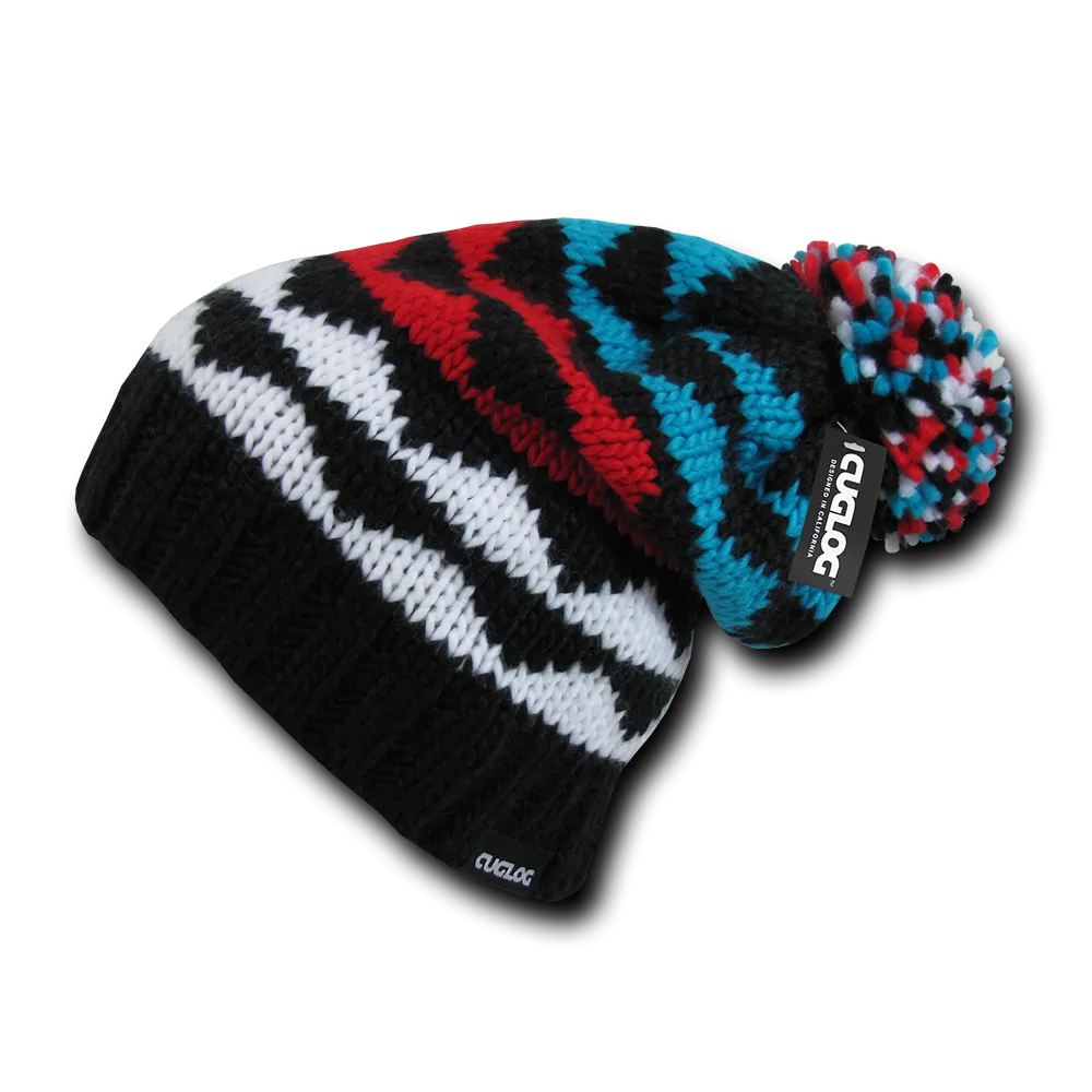 K2 Beanie, Knit Cap, Cuff Slouch Beanie with Pom Pom - Cuglog K023