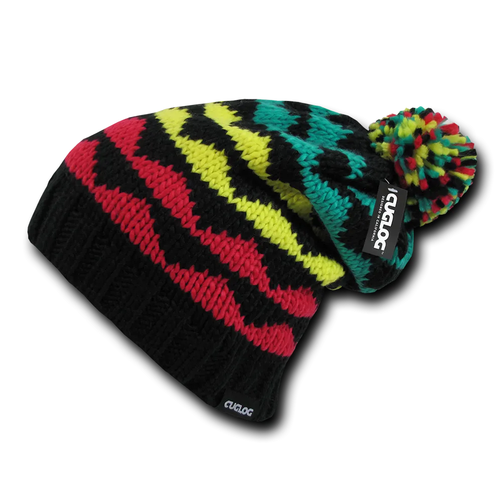 K2 Beanie, Knit Cap, Cuff Slouch Beanie with Pom Pom - Cuglog K023