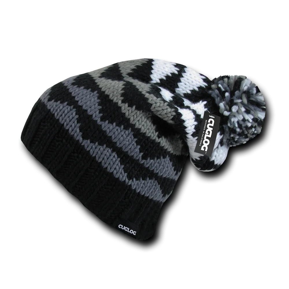 K2 Beanie, Knit Cap, Cuff Slouch Beanie with Pom Pom - Cuglog K023