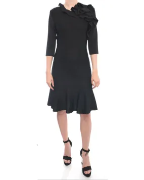 Lanvin Black Pointelle Knit Ruffle Dress with Flared Hem - 8