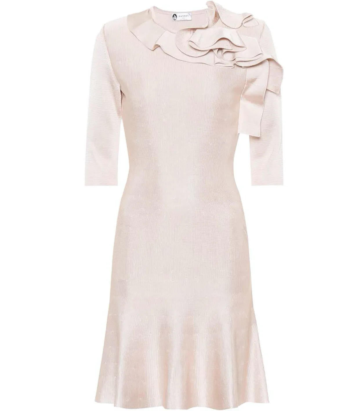 Lanvin Black Pointelle Knit Ruffle Dress with Flared Hem - 8