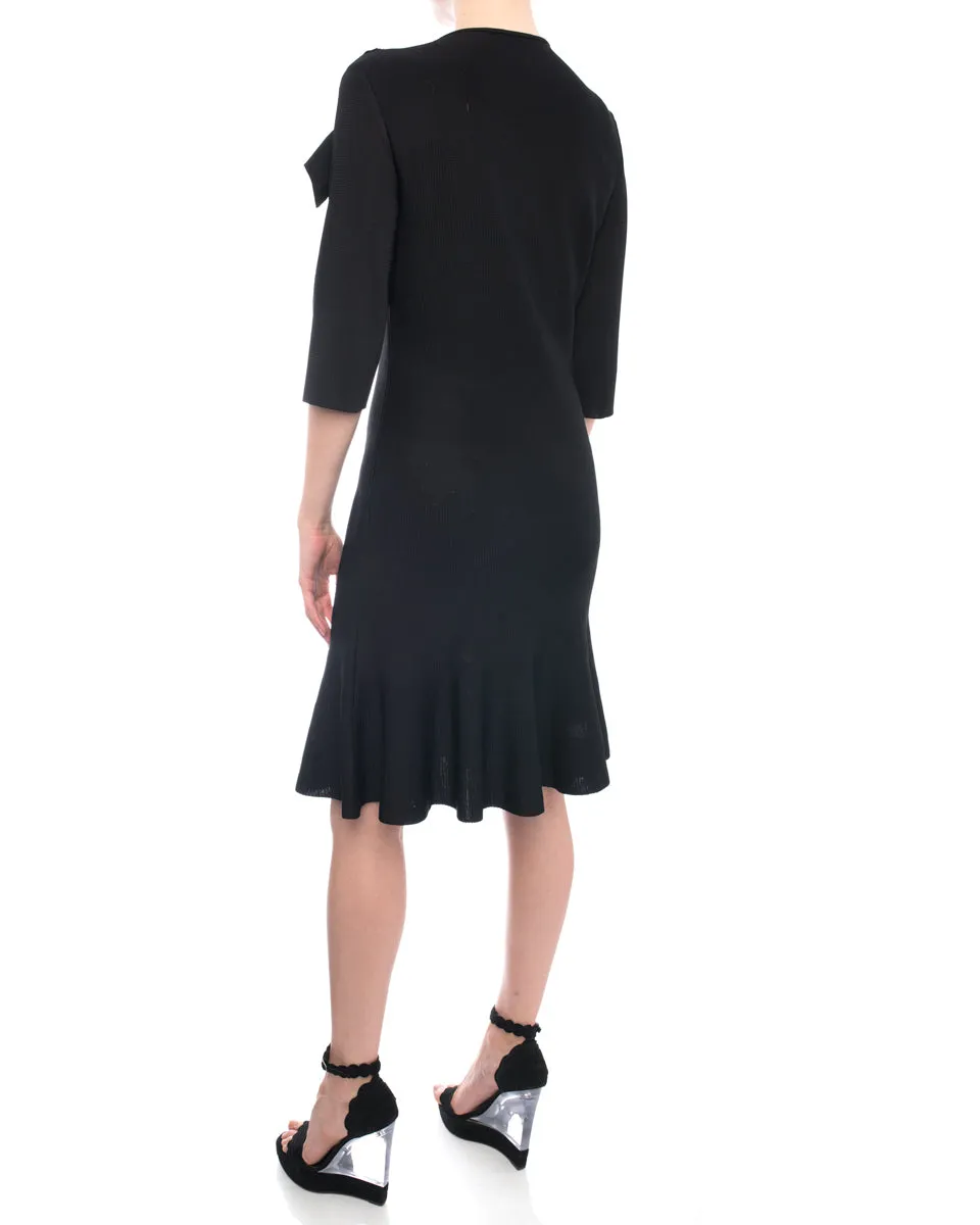 Lanvin Black Pointelle Knit Ruffle Dress with Flared Hem - 8