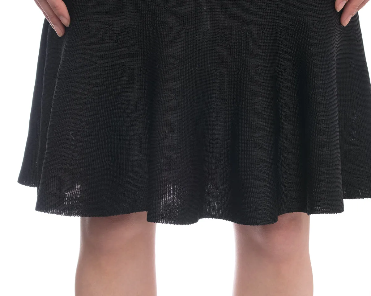 Lanvin Black Pointelle Knit Ruffle Dress with Flared Hem - 8