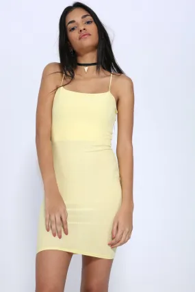 Lemon Strappy Ribbed Bodycon Dress