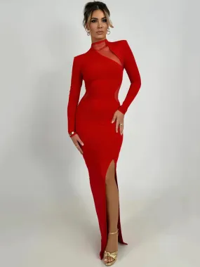 Long Sleeve Bodycon Charming Patchwork Maxi Dress
