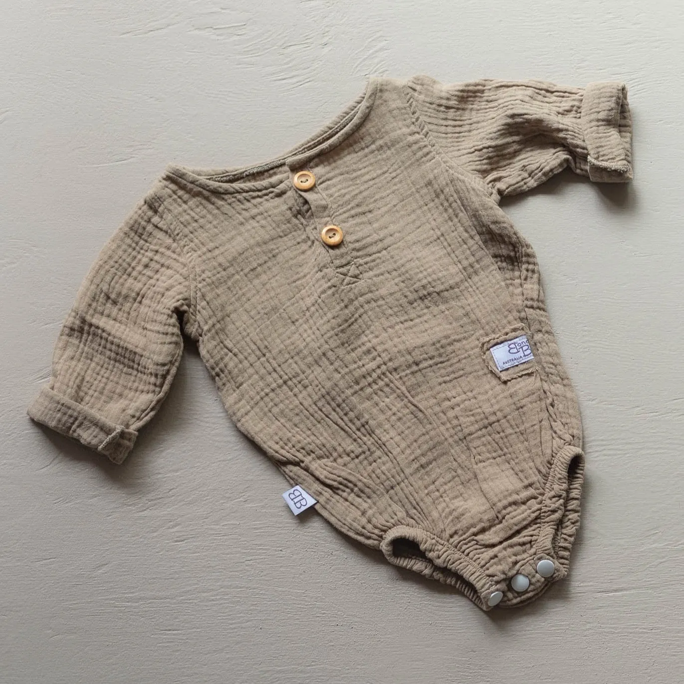 Long Sleeve Organic Cotton Baby Romper - Mocha
