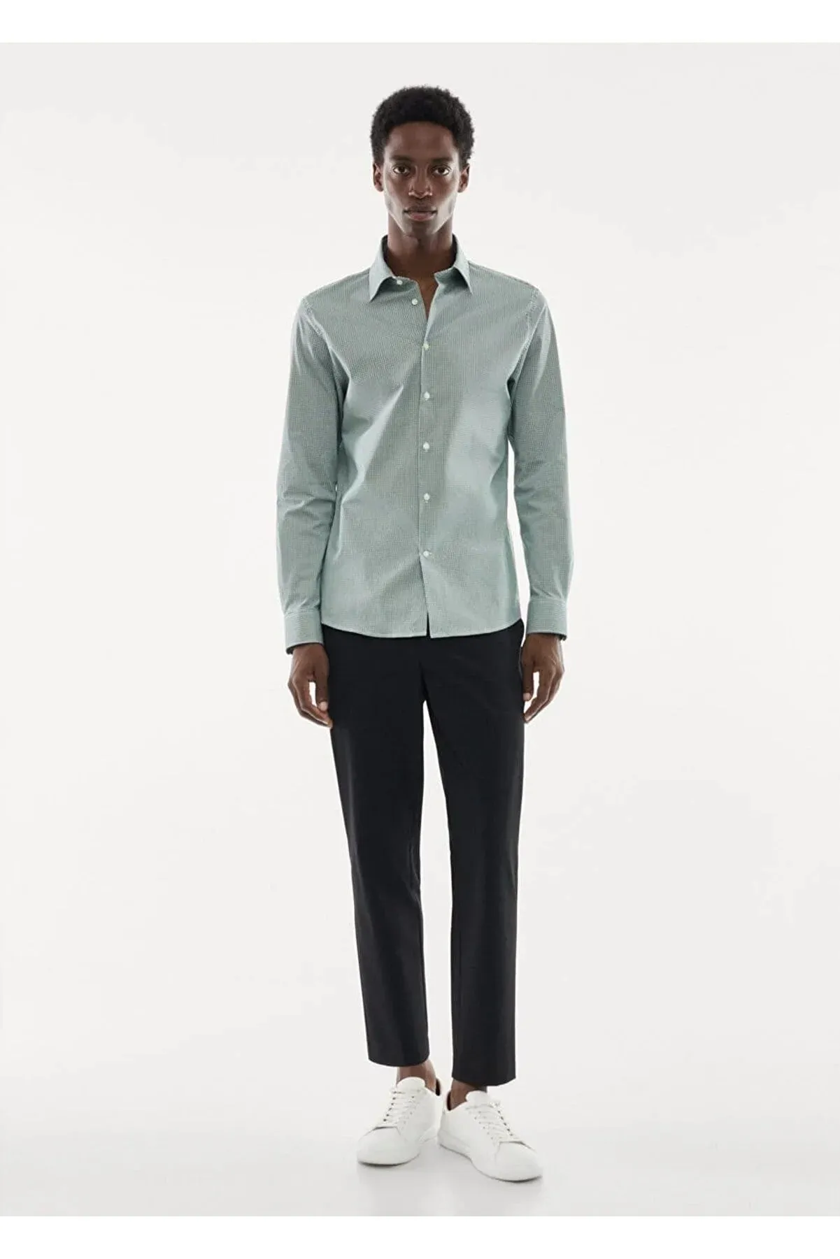Mango Men's Stretch Fabric Micro Check Shirt
