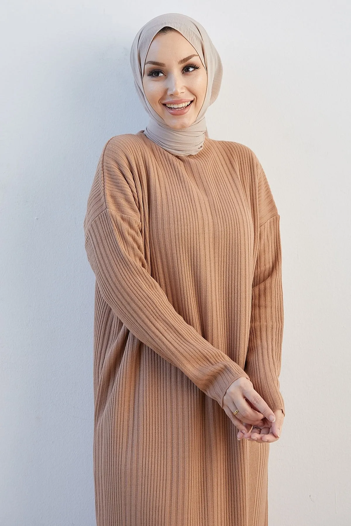 MDS Women Arissa Fisherman Collar Long Knit Dress - Camel - Vineland