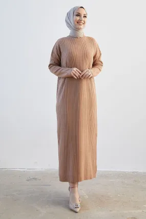 MDS Women Arissa Fisherman Collar Long Knit Dress - Camel - Vineland