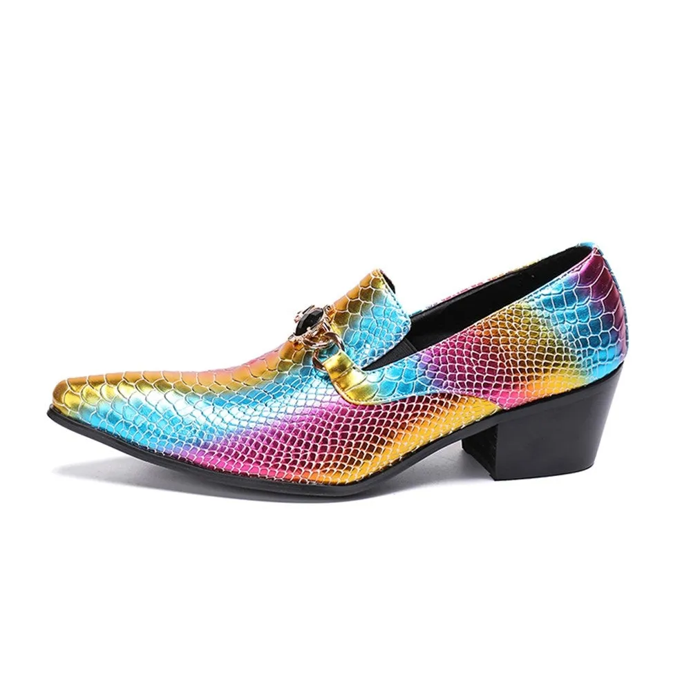 Men Printed Pointed Toe High Heel Formal Shoes