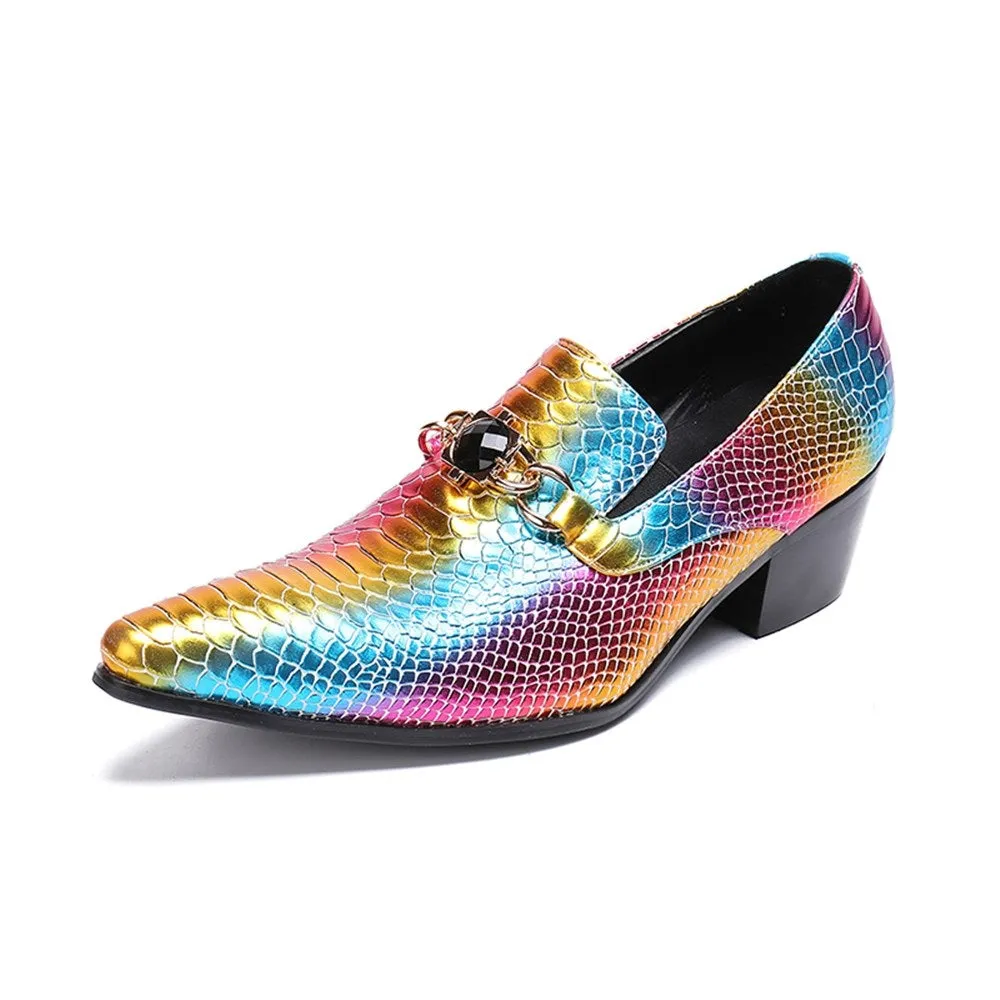 Men Printed Pointed Toe High Heel Formal Shoes