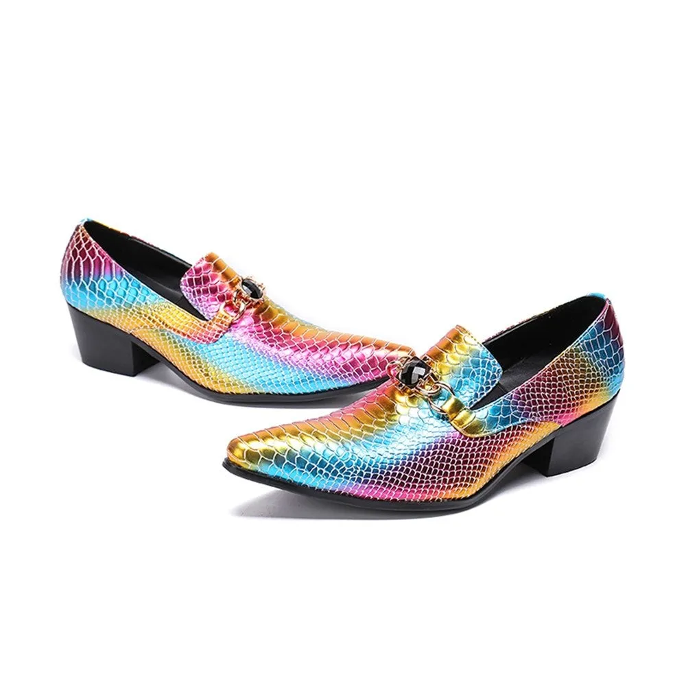 Men Printed Pointed Toe High Heel Formal Shoes