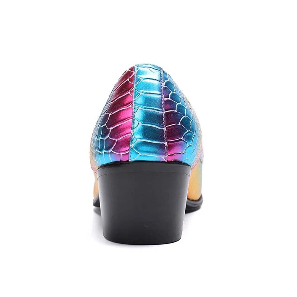 Men Printed Pointed Toe High Heel Formal Shoes