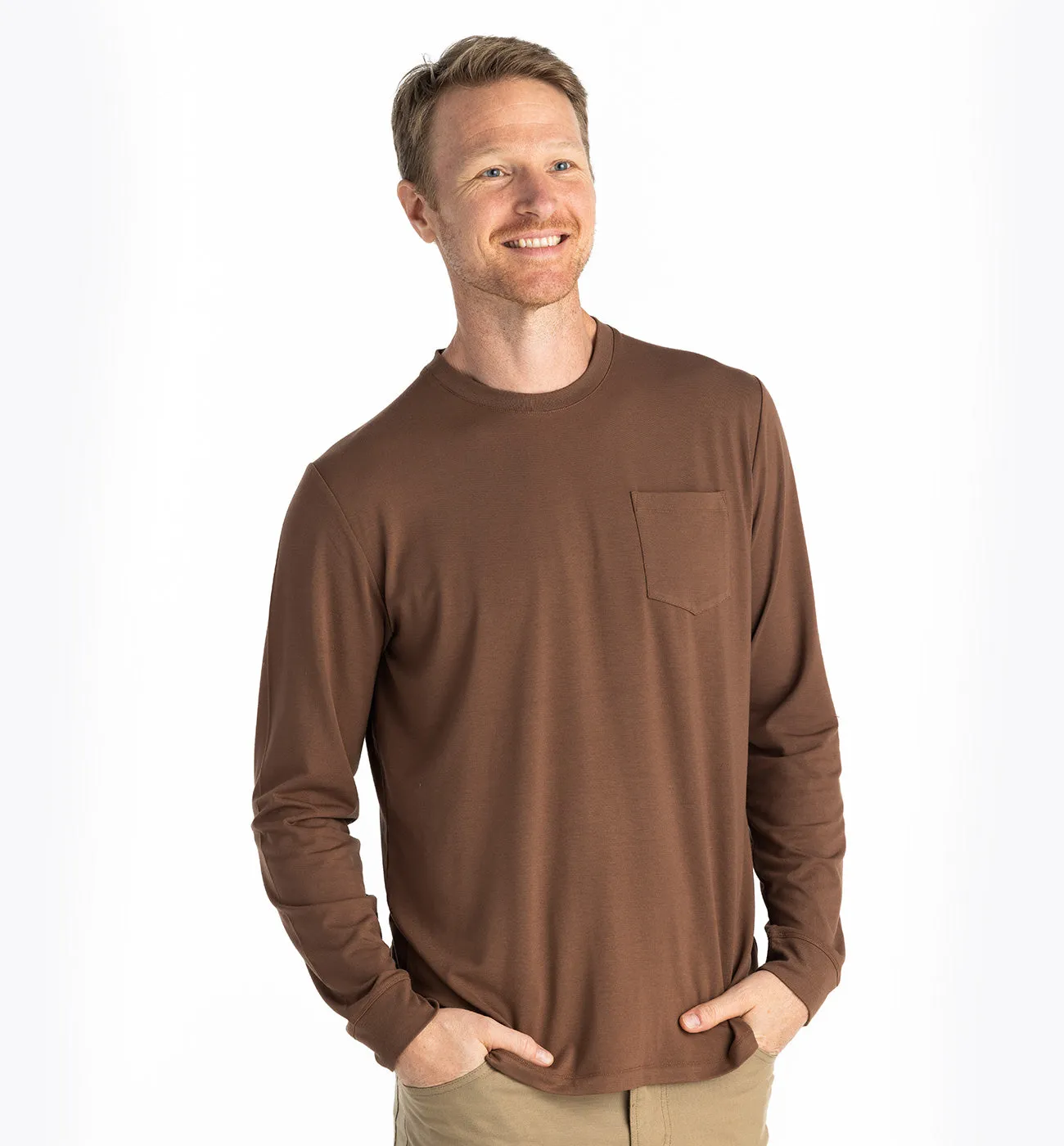 Men's Bamboo Flex Long Sleeve Pocket Tee - Mustang