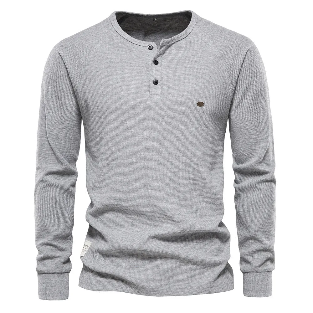 Men's Bottoming Shirt Henley Collar Long Sleeve T-Shirt