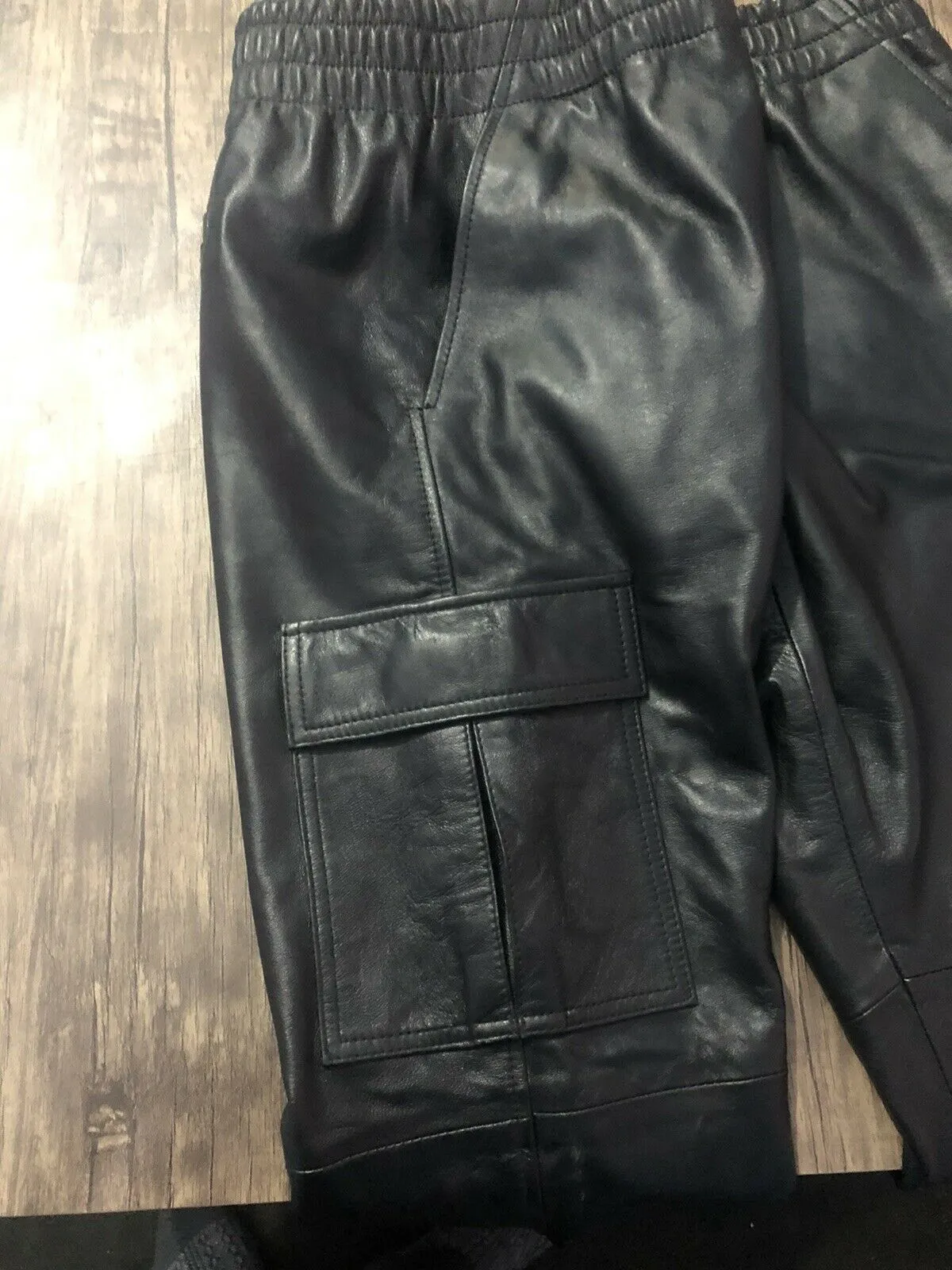 Mens Cargo Genuine Leather Trouser Pants Sheep Leather Light Weight Durable