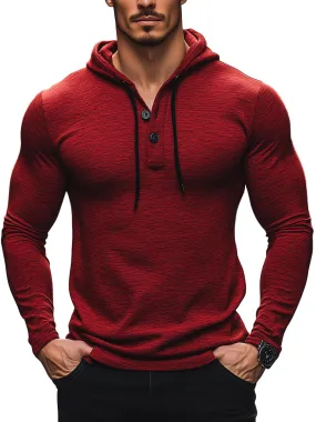 Men's Casual Long Sleeve Henley Hoodie