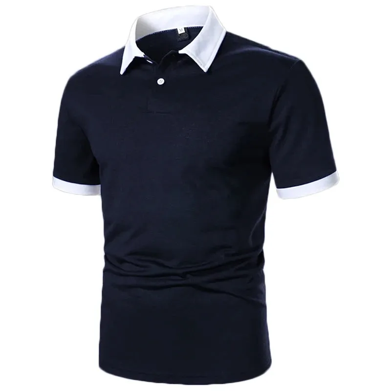 Men's New Contrast Polo Shirt-Casual Short Sleeve Tops