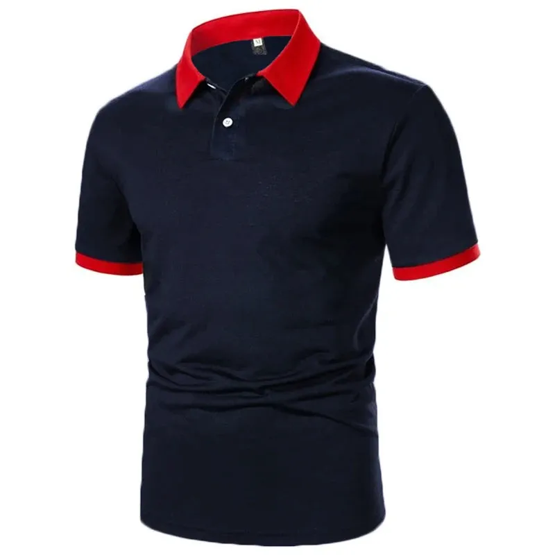 Men's New Contrast Polo Shirt-Casual Short Sleeve Tops