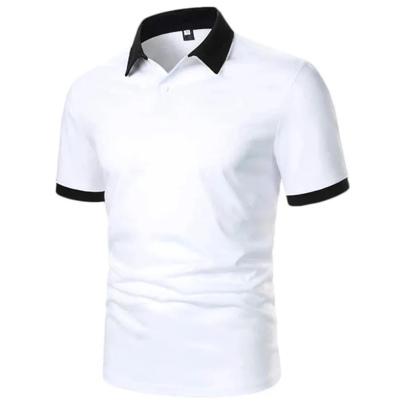 Men's New Contrast Polo Shirt-Casual Short Sleeve Tops