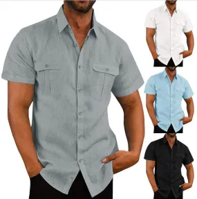 Men's Short Sleeve Casual Wide Collar Shirt - GlamzLife
