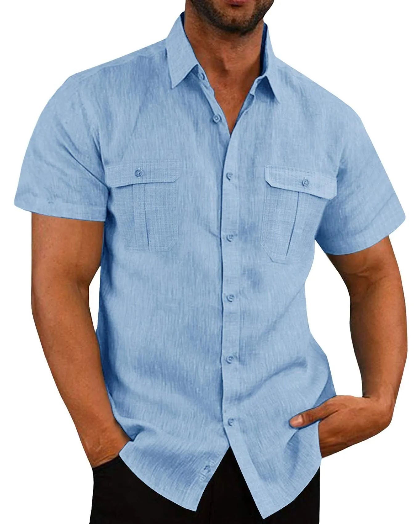Men's Short Sleeve Casual Wide Collar Shirt - GlamzLife