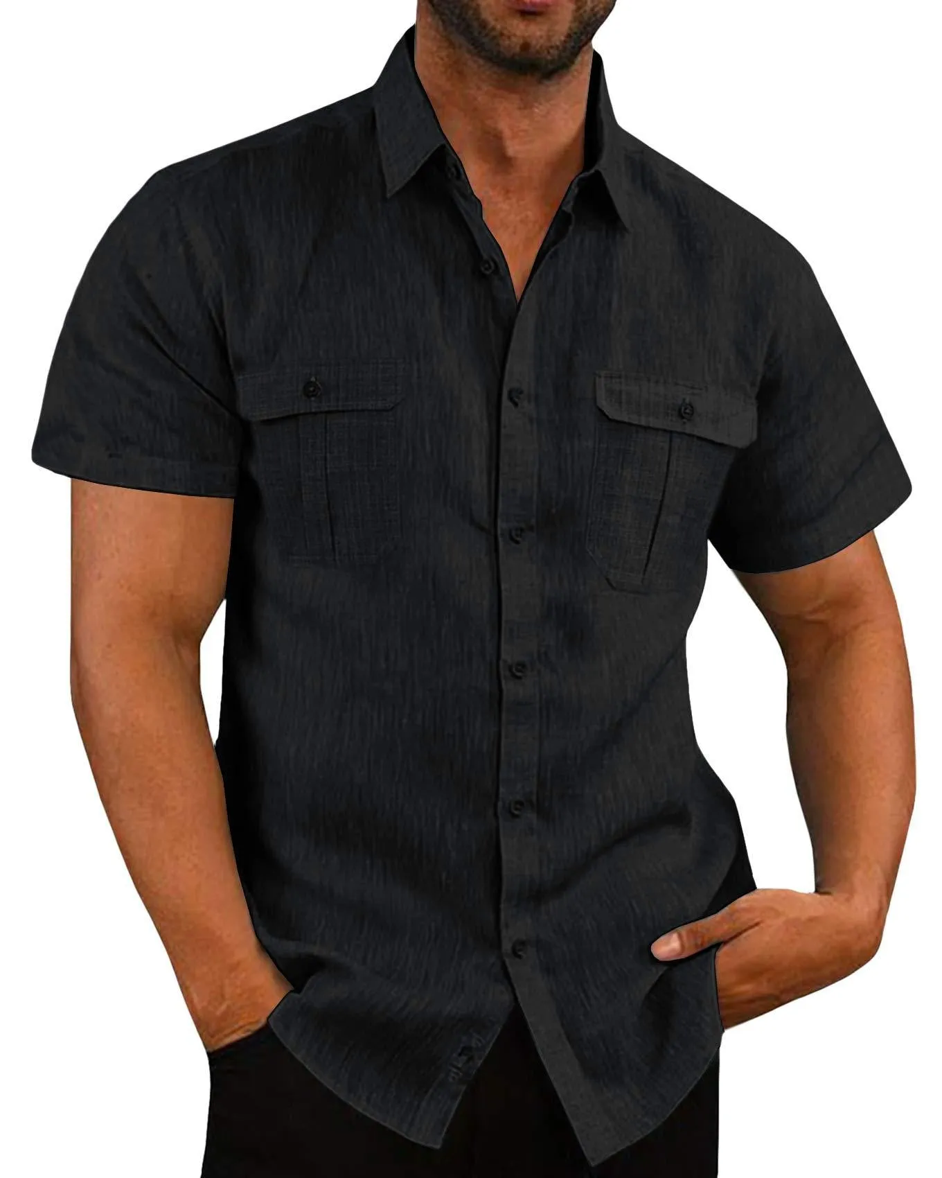 Men's Short Sleeve Casual Wide Collar Shirt - GlamzLife