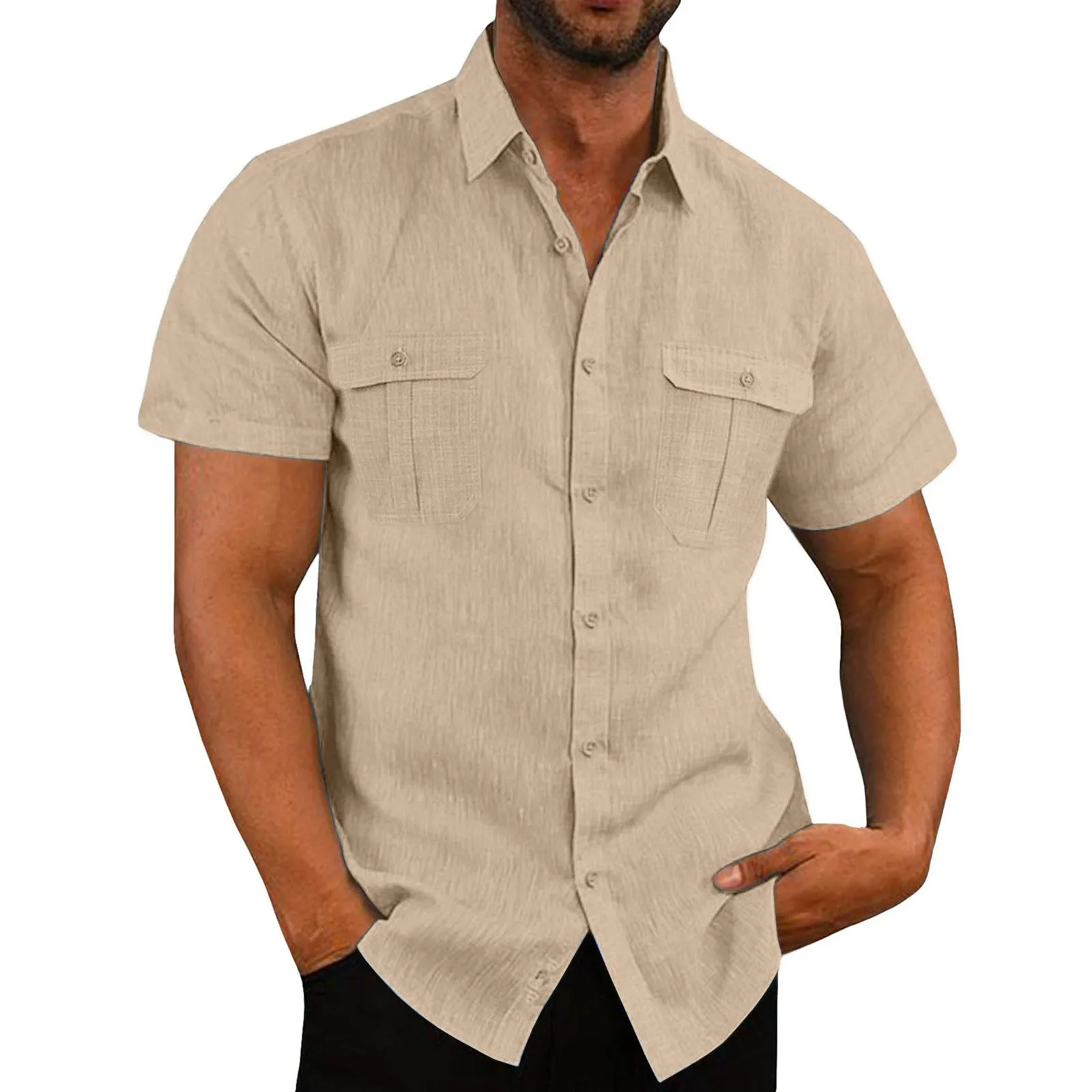 Men's Short Sleeve Casual Wide Collar Shirt - GlamzLife