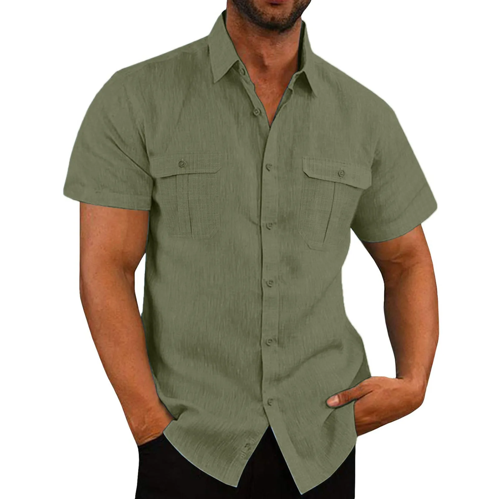 Men's Short Sleeve Casual Wide Collar Shirt - GlamzLife