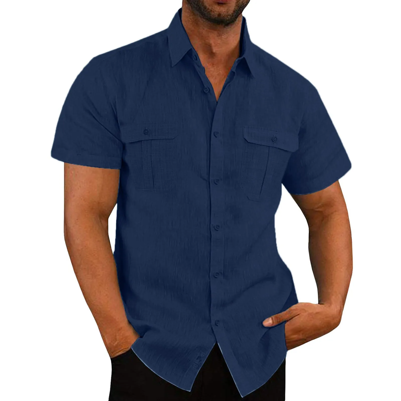 Men's Short Sleeve Casual Wide Collar Shirt - GlamzLife