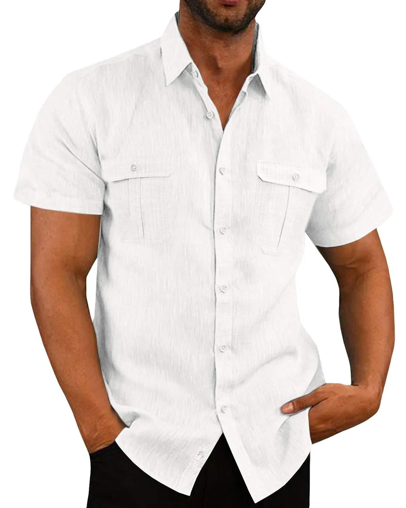 Men's Short Sleeve Casual Wide Collar Shirt - GlamzLife