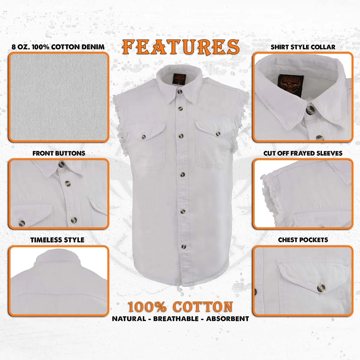 Milwaukee Leather DM4006 Men's White Denim Lightweight Shirt with