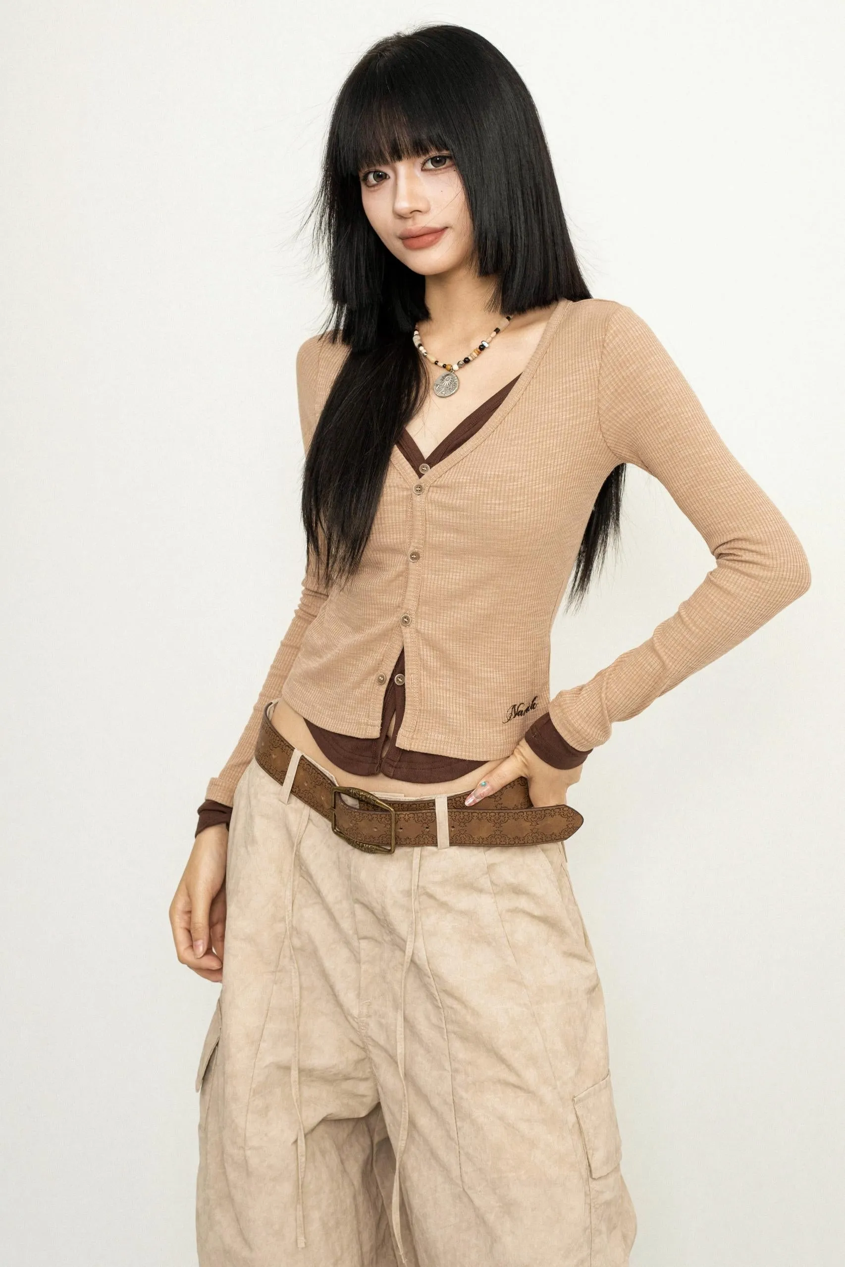Mock Layer Slim Crop Top