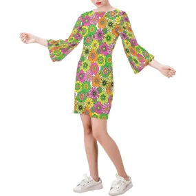 Mod Dress, 60s 70s Style Dress, Retro Shift Dress, 60s Style Dress, 70s Style Dress, 70s Hippie Bell Sleeve Dress