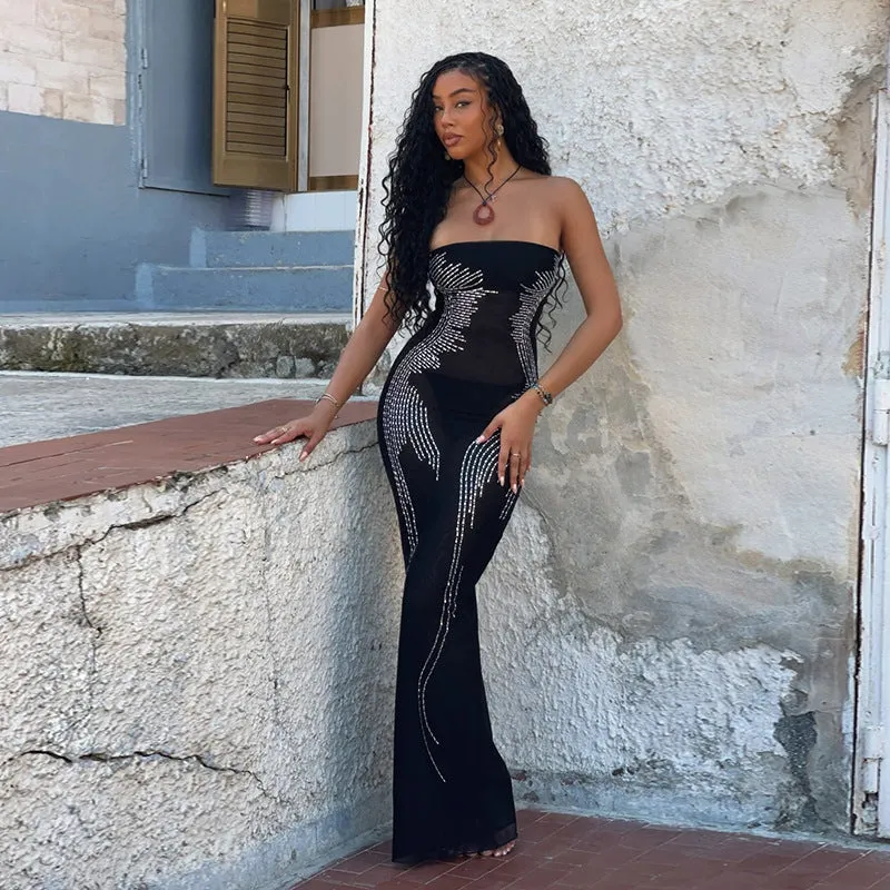 Monica Sparkle Off-shoulder Sexy Maxi Dress