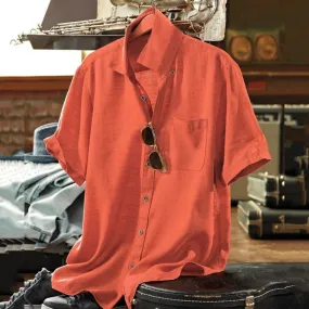 New Meichang Mens Cotton Linen Henley Shirts Short Sleeve Beach Yoga Tee Shirt Summer Solid T Shirt Tops Lightweight Breathable Turndown Beach Shirt Orange Large!