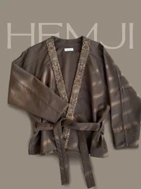 New Season Summer to Fall 2024-Kimono Overlay Wrap Embroidered Wool Ecru-EC/W/066-Suzanne-Fashion Edit Hemji
