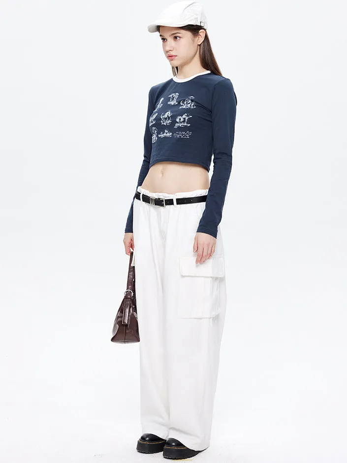 Nvuvu Sketch Print Long Sleeve Slim Fit T-Shirt