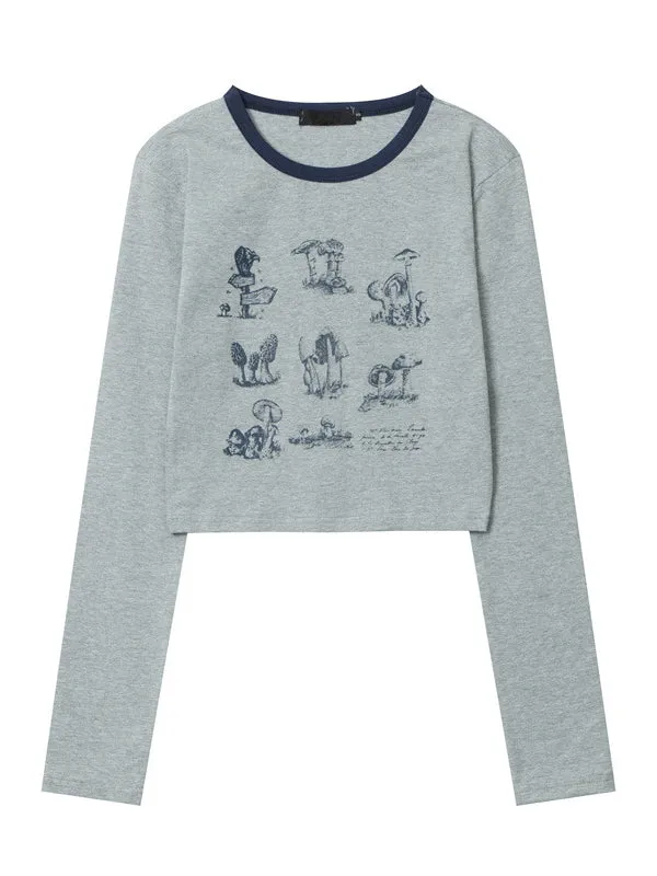 Nvuvu Sketch Print Long Sleeve Slim Fit T-Shirt
