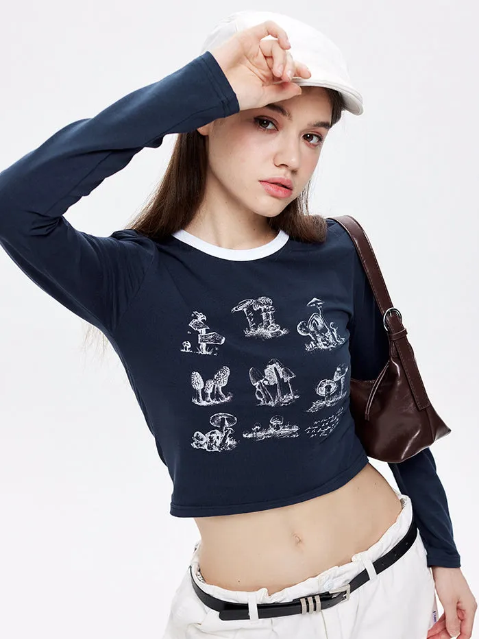 Nvuvu Sketch Print Long Sleeve Slim Fit T-Shirt