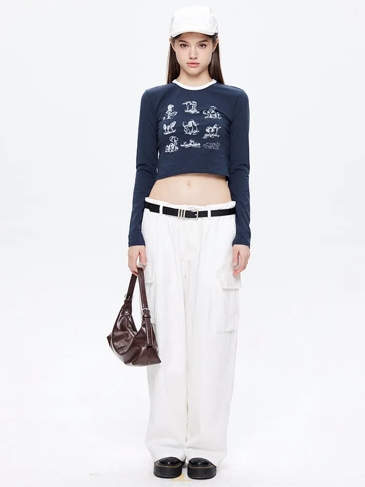 Nvuvu Sketch Print Long Sleeve Slim Fit T-Shirt