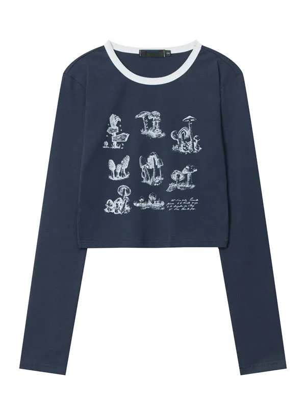 Nvuvu Sketch Print Long Sleeve Slim Fit T-Shirt