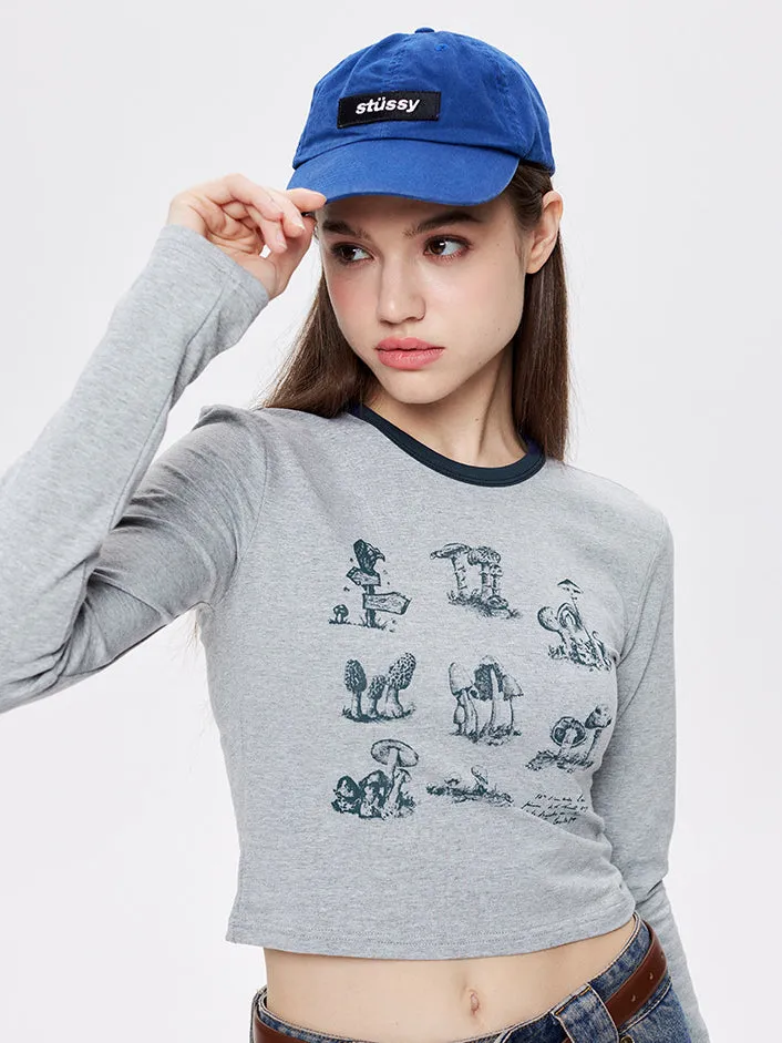 Nvuvu Sketch Print Long Sleeve Slim Fit T-Shirt