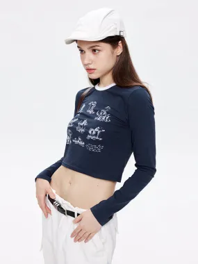 Nvuvu Sketch Print Long Sleeve Slim Fit T-Shirt