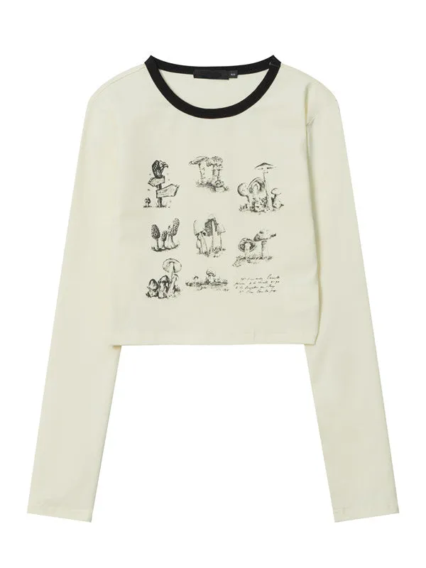Nvuvu Sketch Print Long Sleeve Slim Fit T-Shirt